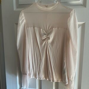 Suzy Shier Cream Sheer Blouse with Ruched Front